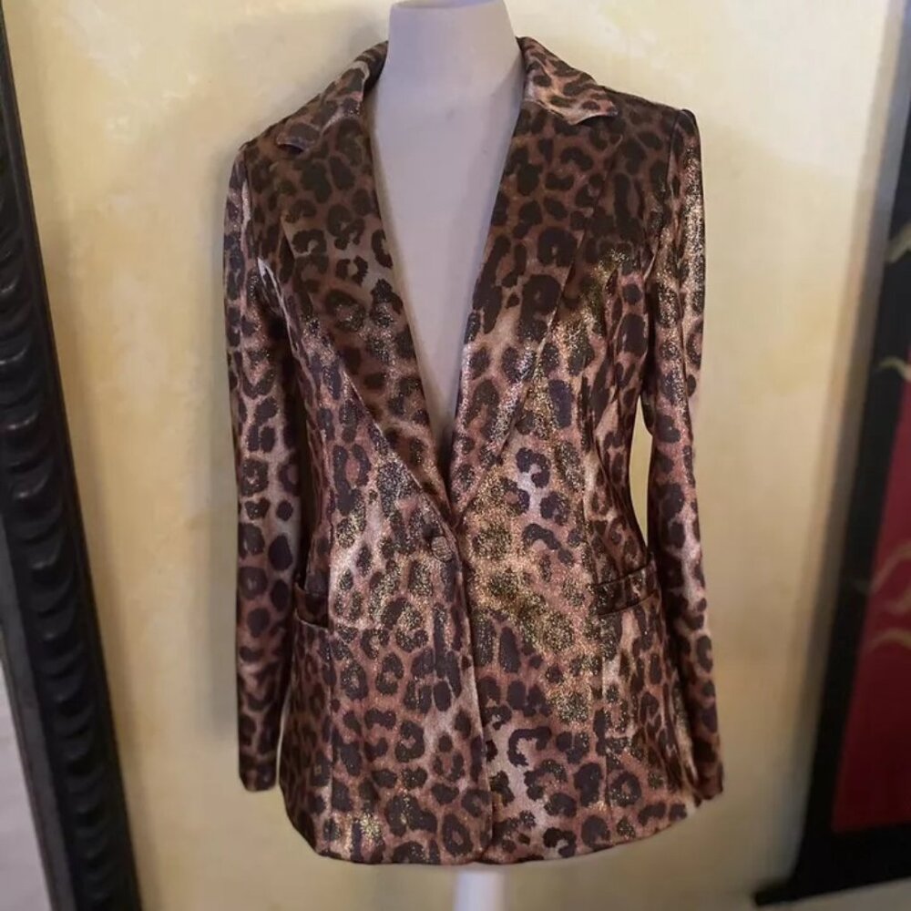 Joseph Ribkoff Leopard Animal Cheetah Metallic Jacket NWT 8 Blazer Sparkle